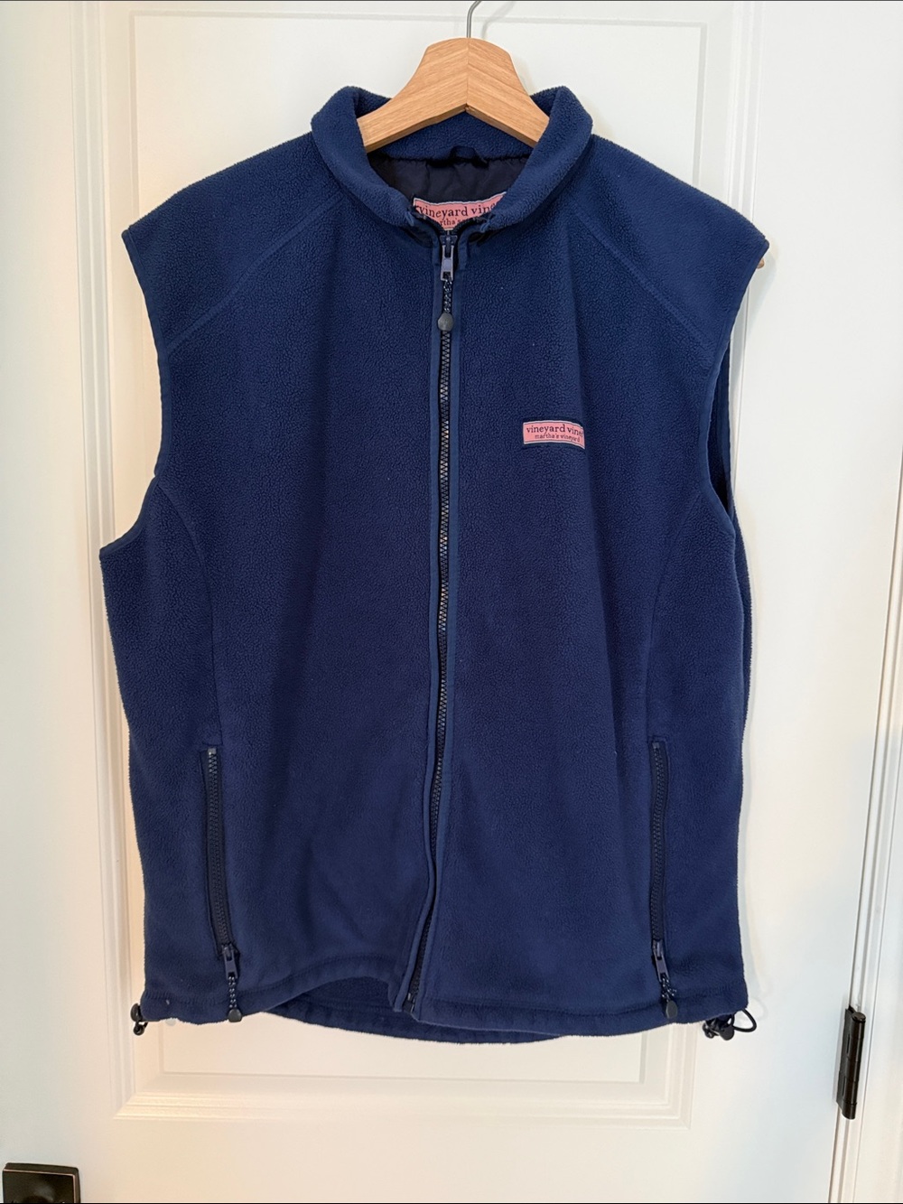 Vineyard Vines Navy Fleece Vest with Pink Logo